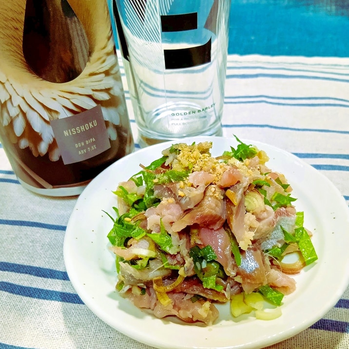 生姜は多めで!イワシたたきの香味野菜和え